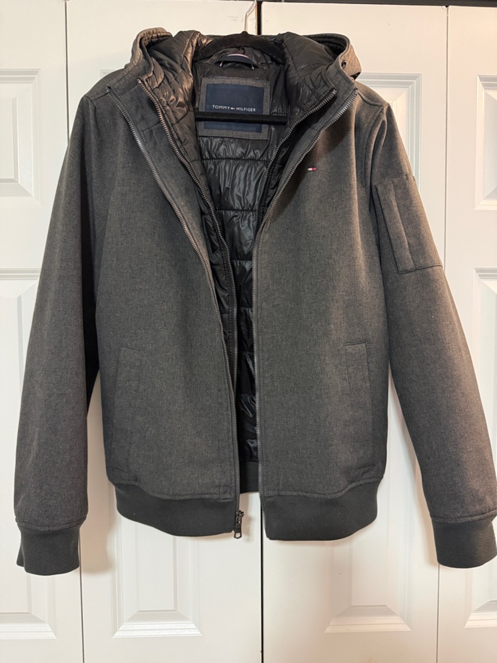 Tommy Hilfiger Men's Dark Gray Hooded Bomber Jacket